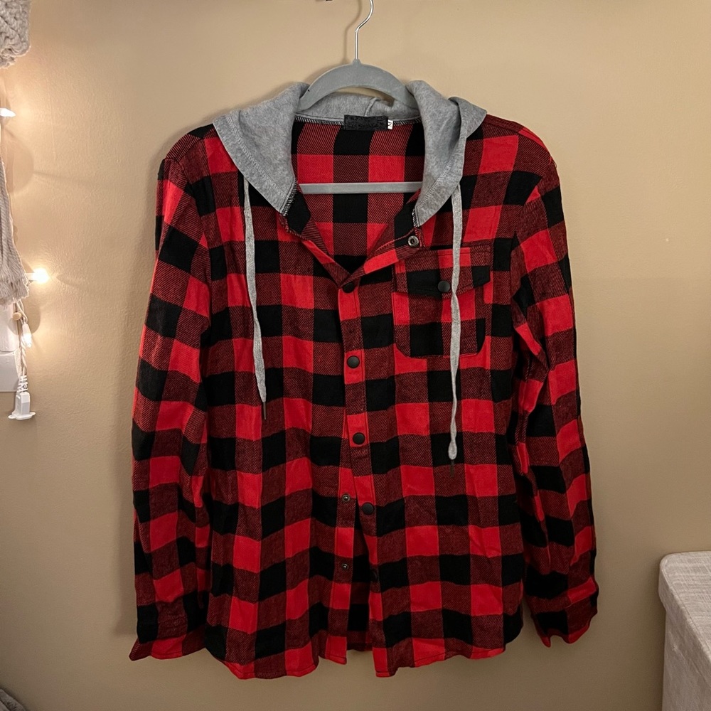 SHEIN Red flannel with hood size M